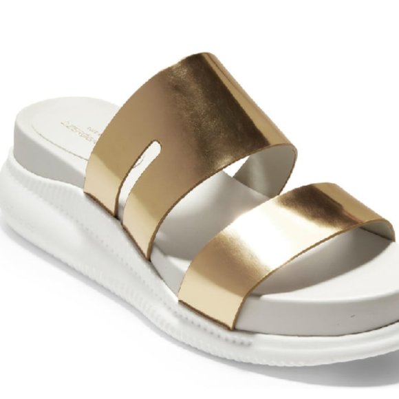 Cole Haan Women's 2.Zerogrand Slotted Slide Sandal (Gold Metallic Leather-Glacier Grey, 10 B)